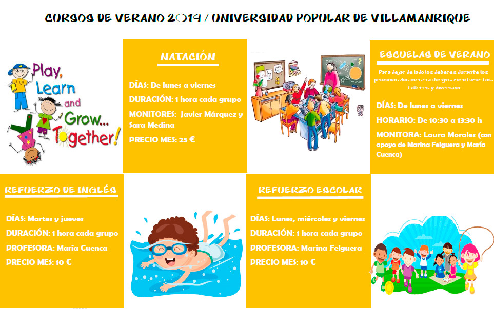 Cursos de Verano 2019, Universidad Popular Villamanrique, JULIO 2019